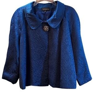 elementz Womens XL Royal Blue Jacquard‎ Brocade Cape Jacket Cropped Swing Blazer